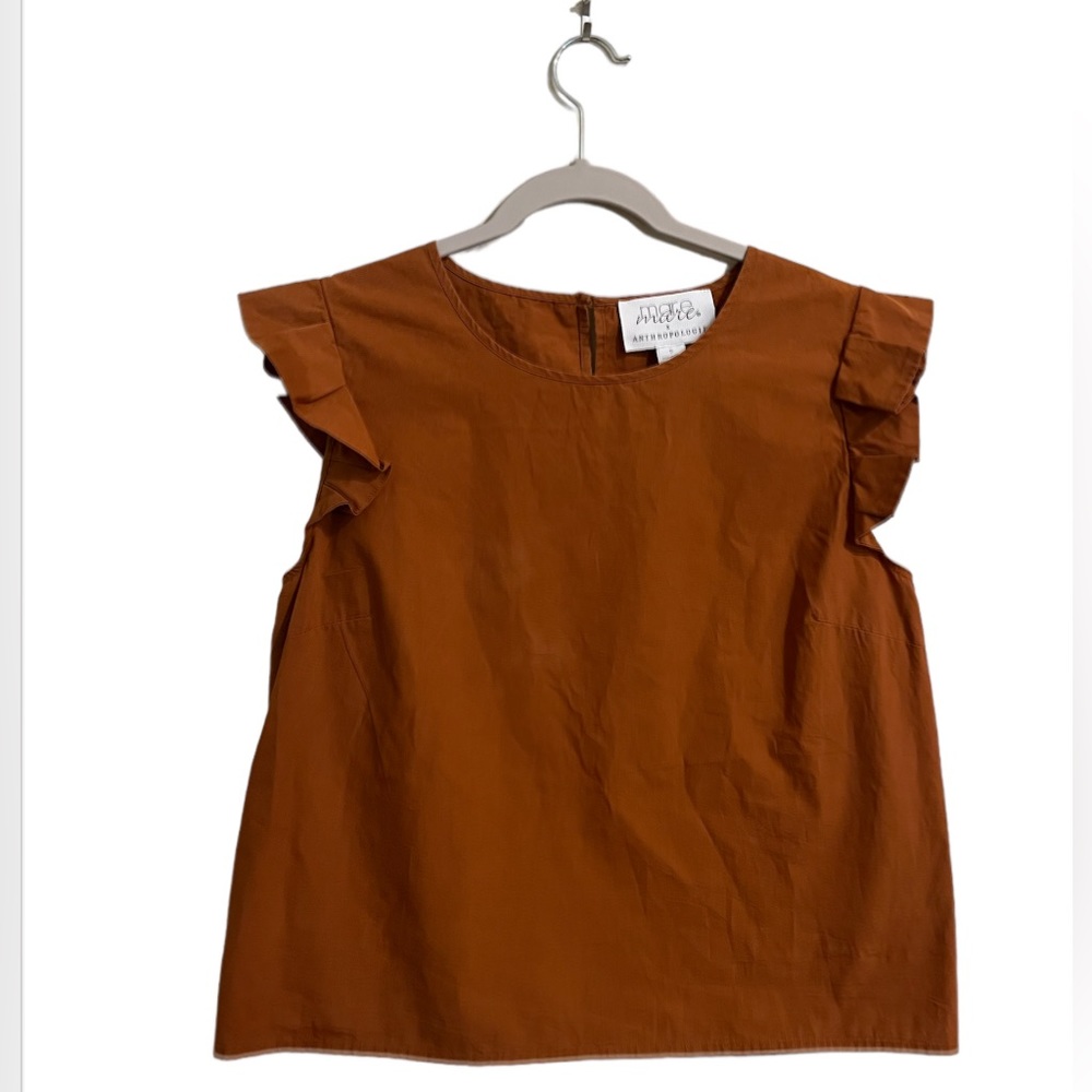 Mare Mare\Anthropologie Orange Brown Sleeveless Ruffle Shirt